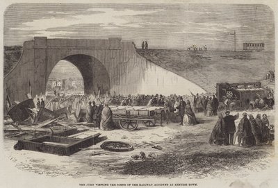 ケンティッシュタウンでの鉄道事故の様子を見る審査員 作： Edward Hull
