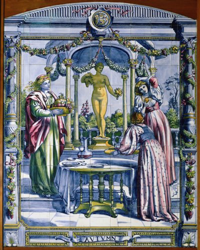 秋、ダッチキッチンの一連のタイルパネルから、1867-8 作： Edward John Poynter