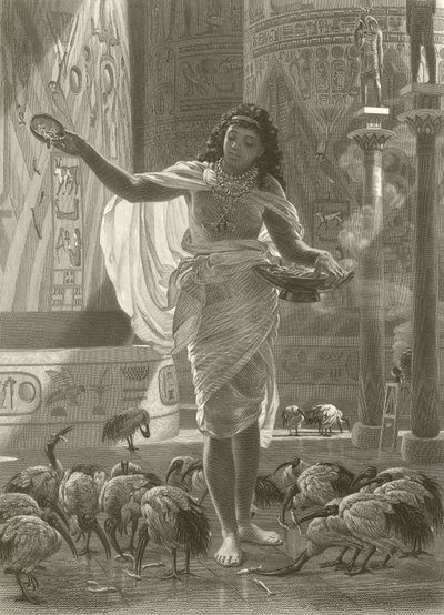 カルナックのホールで神聖なトキを養う 作： Edward John Poynter