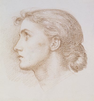 若い女性の頭部研究、1880年頃（紙にチョーク） 作： Edward John Poynter