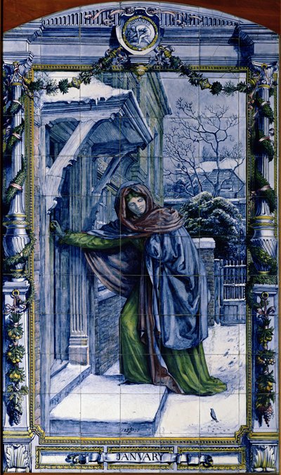 1月、ダッチキッチンの一連のタイルパネルから、1867年1月 作： Edward John Poynter