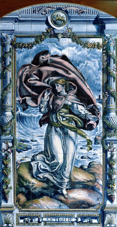 10月、ダッチキッチンの一連のタイルパネルから、1867-8年 作： Edward John Poynter