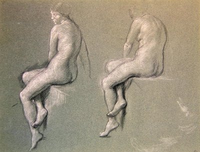 チャンピオン・スイマー」のための習作、1914年頃（紙にチョーク） 作： Edward John Poynter