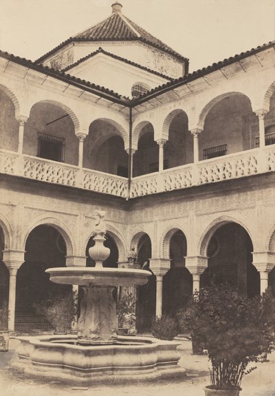 スペイン。 セビリア、ピラトの家として知られるメディナ チェリ公爵の家の中庭、1853 年。 作： Edward King Tenison