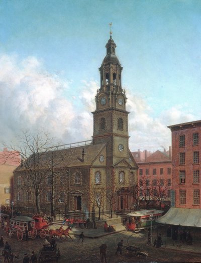 ノースダッチチャーチ、フルトンとウィリアムストリート、ニューヨーク、1869年。 作： Edward Lamson Henry