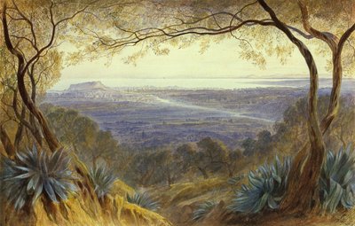 丘から見たニースの遠景 作： Edward Lear