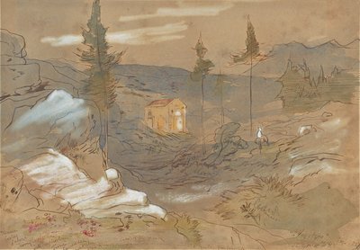 ギリシャ、クレタ島、ハニア近郊の神社 作： Edward Lear