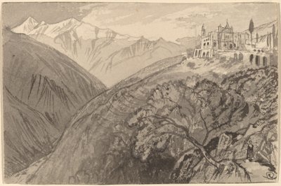 ランペドゥーサ島の丘の上の聖域の町、1884-1885。 作： Edward Lear