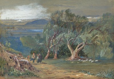 ヴィロス島からのコルフ島の遠景 作： Edward Lear