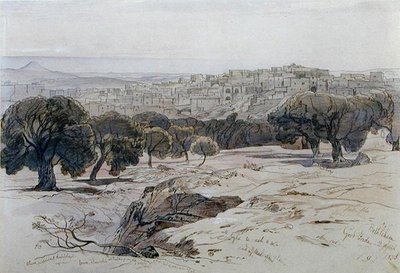 ベツレヘム-1858年4月2日の聖金曜日（ペン、インク、水彩、紙） 作： Edward Lear