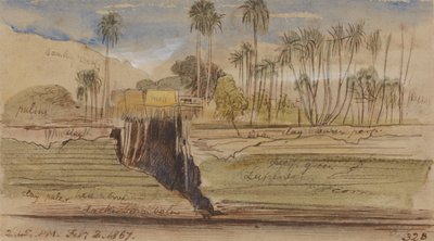 イブレムとワディ・ハルフェの間、1867年2月2日午後2時45分（328ページ） 作： Edward Lear