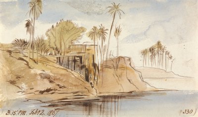 イブレムとワディ・ハルフェの間、1867年2月2日午後3時15分（330枚） 作： エドワード・リア