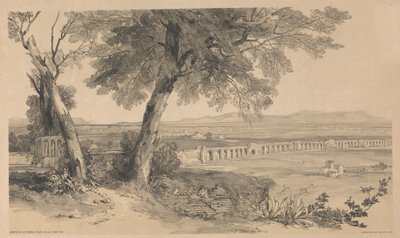 『ローマとその周辺の風景』（1841年）所収、ヴィッラ・マッテイから望むローマのカンパーニャ 作： Edward Lear