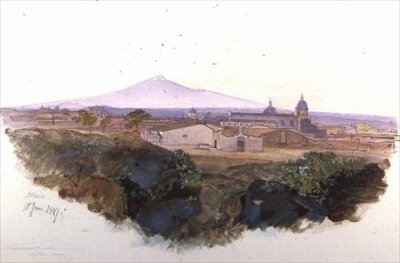 カターニア：1847年（ペン、インク、ガッシュ 作： Edward Lear