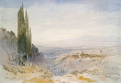 コルフ、ニムス、1856年（紙にペンとインクとトイレ） 作： Edward Lear