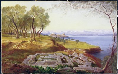 アセンションのコルフ、1856-64年頃（キャンバスに油彩） 作： Edward Lear