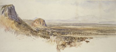 ボルゲットとパルテニコの遠景、シチリア、1847年（ペンと茶色のインク、水彩画とグラファイト、オフホワイトの紙） 作： Edward Lear