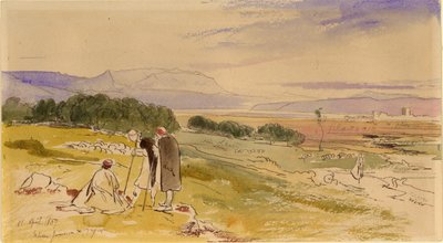 ジャニーナの遠景（紙にインク、鉛筆、トイレ） 作： Edward Lear