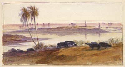 エルホン、エジプト、1884年（水彩、ペンとインク、ボディカラー付き） 作： Edward Lear