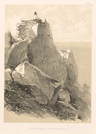 イタリアのイラスト付き遠足vol。 II：古代の壁、モンテチルチェッロ、1846年。 作： Edward Lear