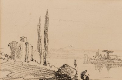 イタリアのカプリッチョ、1837年頃（紙に黒いチョーク） 作： Edward Lear