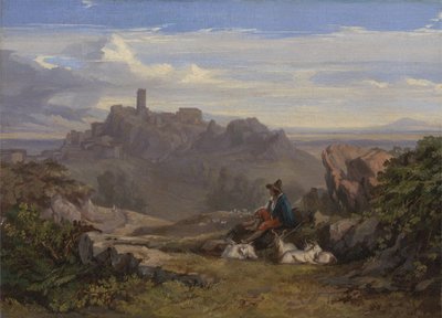 Goatherdのいる風景、1842年 作： Edward Lear
