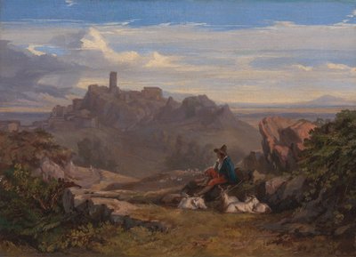 Goatherd のある風景、カリフォルニア州。 1842年。 作： Edward Lear