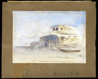 マッサ フォルノ、ゴゾ島 (Ghawdex)、マルタ群島 (マッサ フォルノ、ゴゾ、マルタ) - エドワード リア (1812-1888) による絵画、紙に水彩 (9.4x13.5 cm) 作： Edward Lear
