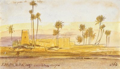 1867年2月6日午後5時30分、ワディハッフェの近く（インクとトイレ） 作： Edward Lear