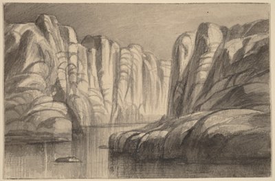 岩場の間を蛇行する川（フィラエ、エジプト） 作： Edward Lear