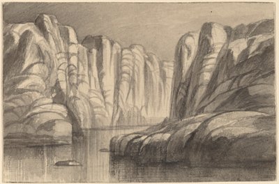 1884-1885 エジプト、フィラエの奇岩をくねくねと流れる川。 作： Edward Lear