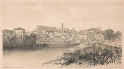 『ローマとその周辺の風景』（1841年）所収、ポルタ・サン・パオロ通りから望むローマの眺め 作： Edward Lear