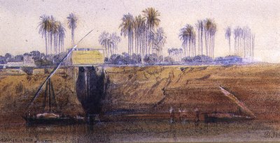 1865年2月6日、イブレム近郊のサキア 作： Edward Lear