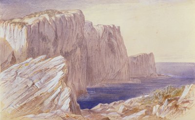Sapphos Leap（Leucatas）Lefkas（紙の上の白で鉛筆を高くしたトイレ） 作： Edward Lear