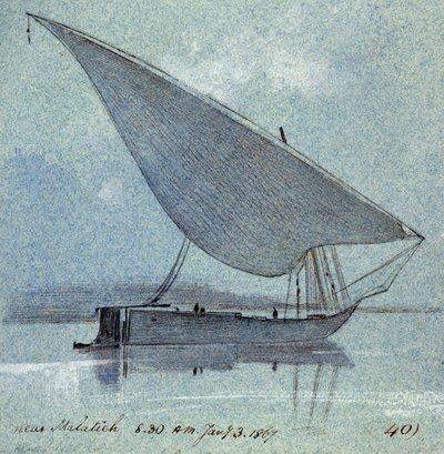 マラティエ（またはマラティア、エジプト）近郊のジャシー（エジプト船）の習作。水彩画 作： Edward Lear