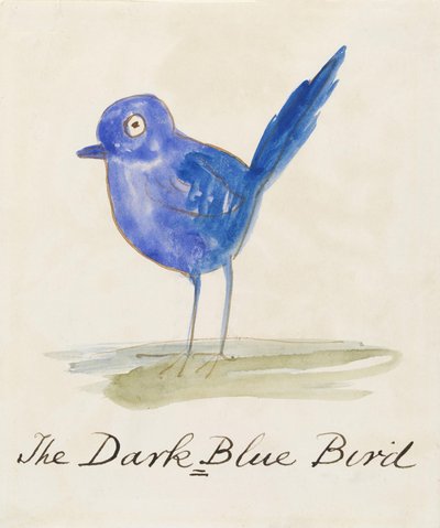 コミックバードの16の図面からのダークブルーバード（紙にペンとインクのトイレット） 作： Edward Lear