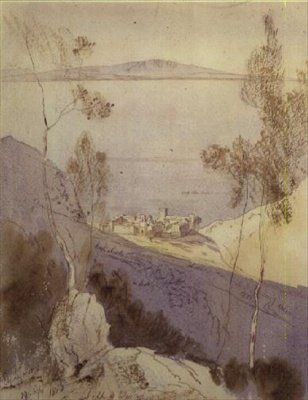 エスフィグメノウの修道院（水彩画 作： Edward Lear