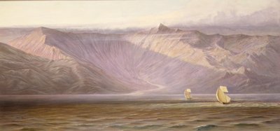 広大なアクロケラウニアンの壁、アルバニアの海岸（キャンバスに油彩） 作： Edward Lear