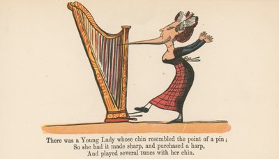1875年にロンドンのフレデリックウォーンアンドカンパニー発行の「A Book of Nonsense」から、あごがピンの先に似た若い女性がいました。 作： Edward Lear