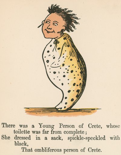 1875年にロンドンのフレデリックウォーンアンドカンパニー発行の「A Book of Nonsense」から、完全なものには程遠いクレタ島の若者がいました。 作： Edward Lear
