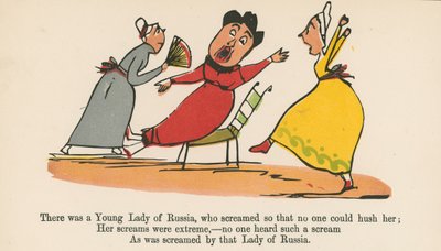 1875年にロンドンのフレデリックワーンアンドカンパニー発行の 『無意味の書』から、誰も彼女を口説くことができないように叫んだロシアの若い女性がいました。 作： Edward Lear