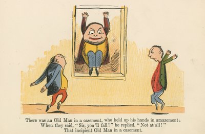 1875年頃、ロンドンのフレデリックウォーンアンドカンパニー発行の「A Book of Nonsense」から、驚いたことに両手を上げた老人がいた。 作： Edward Lear