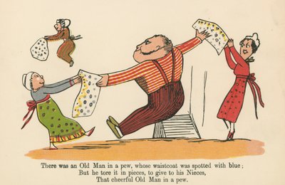 フレデリックウォーン社がロンドンで発行した 『A Book of Nonsense』（1875年頃）から、チョッキに青い斑点のある老人がいた。 作： Edward Lear