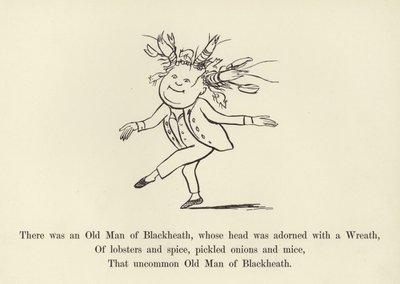 頭がリースで飾られたブラックヒースの老人がいました 作： Edward Lear