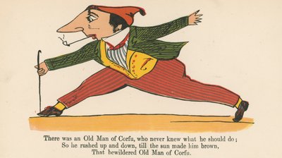 1875年頃、ロンドンのフレデリックワーンアンドカンパニー発行の「無意味の書」から、コルフの老人が何をすべきかわからなかった。 作： Edward Lear
