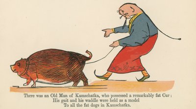 1875年頃にロンドンのフレデリックウォーンアンドカンパニー発行の 『A Book of Nonsense』から、非常に太ったCurを所有していたカンシャカの老人がいました。 作： Edward Lear
