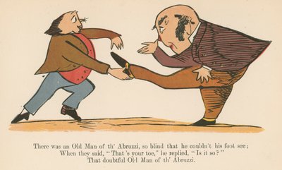1875年にロンドンのフレデリックワーンアンドカンパニー発行の「無意味な本」から、アブルッツィの老人がいて、足が見えないほど盲目でした。 作： Edward Lear