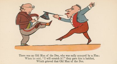 1875年にロンドンのフレデリックウォーンアンドカンパニーが発行した「A Book of Nonsense」からノミに悲しまれた老人のディーがいました。 作： Edward Lear