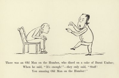 ハンバーに老人がいて、バーントアンバーのケーキを食べました 作： Edward Lear