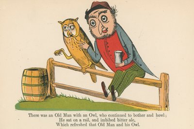 1875年頃、ロンドンのフレデリックウォーンアンドカンパニー発行の「無意味の書」から、フクロウのいる老人がいらいらしていた。 作： Edward Lear